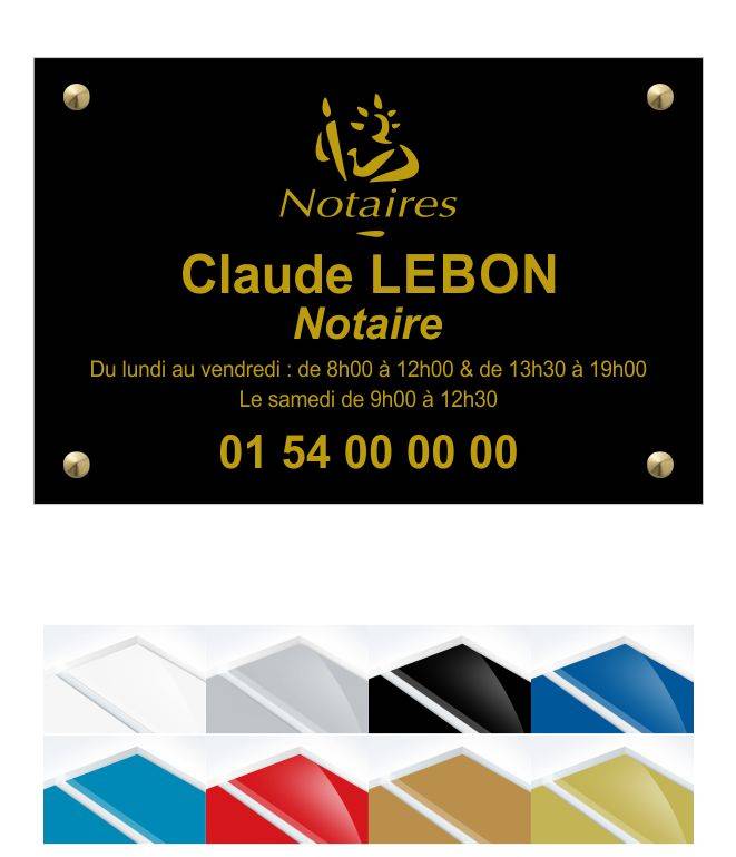 Adhésif 3M Format 30 cm x 20 cm Plaque professionnelle personnalisée avec logo pour notaire Or lettres noires office notarial Plaque PVC 