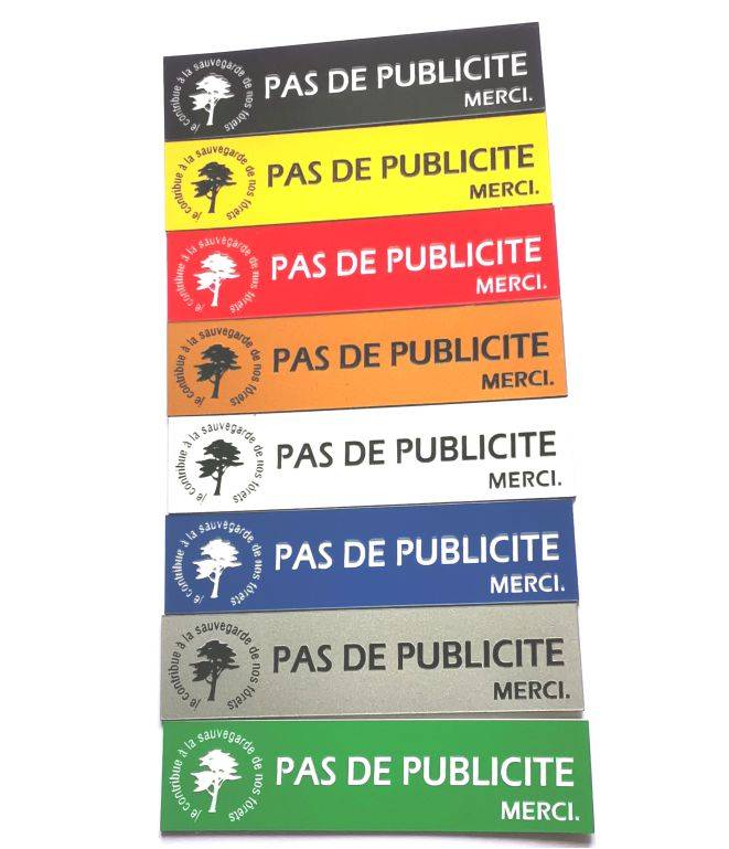 Mygoodprice Plaque gravée pour nom boîte aux Lettres Stop PUB autocollante 10x2,5cm personnalisée 1 à 3 Lignes Alu Brossé 